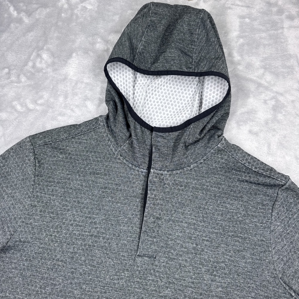MOUNTAIN HARDWEAR Butterman Pullover Hoodie Mens L Gray Snap Neck Fleece OM2268